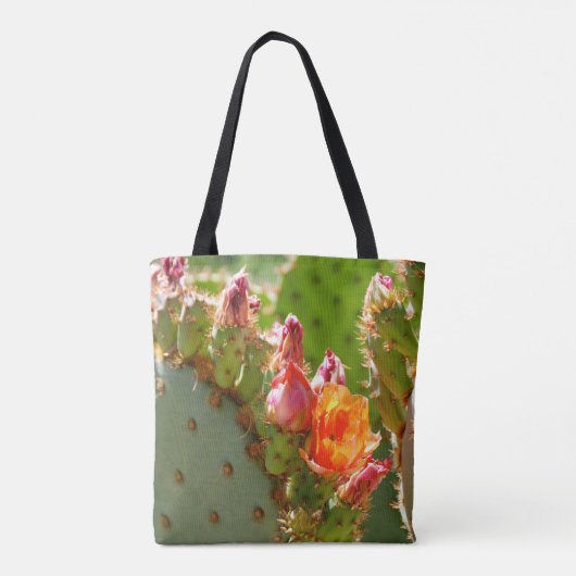 Oranje Prickly Pear Blooms Tote Bag (Achterkant)
