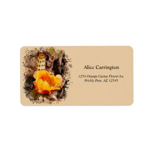 Oranje Prickly Pear Cactus Vloeistof Waterverf Etiket