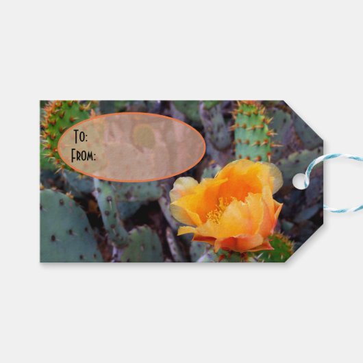 Oranje Prickly Pear Opuntia Cactus Flower Photo Cadeaulabel (Voorkant (Horizontaal))