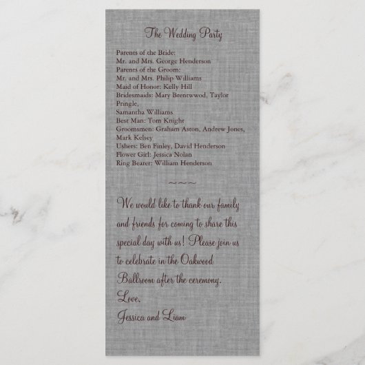 Oranje programma van de Monogrammed Wedding van Li Programmakaart (Achterkant)