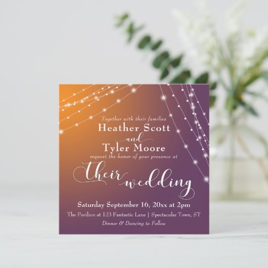 Oranje Pruim Ombre & Lichte Koorden Bruiloft 2b Kaart (Staand voorkant)