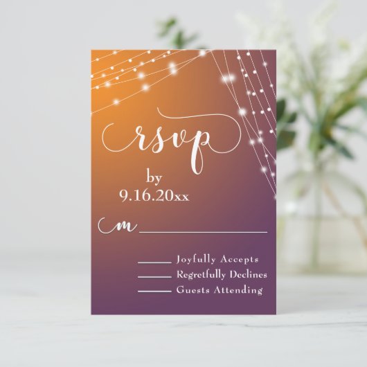 Oranje Pruim Ombre & Lichte Strings Bruiloft RSVP  (Staand voorkant)