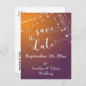 Oranje pruimenombre & lichte snaren Bewaar de datu Aankondigingskaart (Voorkant / Achterkant)