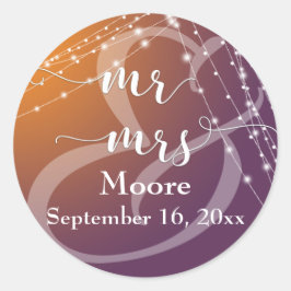 Oranje pruimenombre & lichte snaren Mr. & Mrs Ronde Sticker