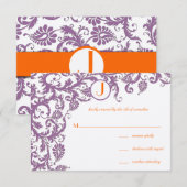 Oranje Prume Damasceens Monogram Trouw Uitnodiging (Voorkant / Achterkant)
