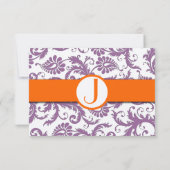 Oranje Prume Damasceens Monogram Trouw Uitnodiging (Achterkant)