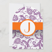 Oranje Prume Damascees Monogram Trouw Uitnodiging (Achterkant)