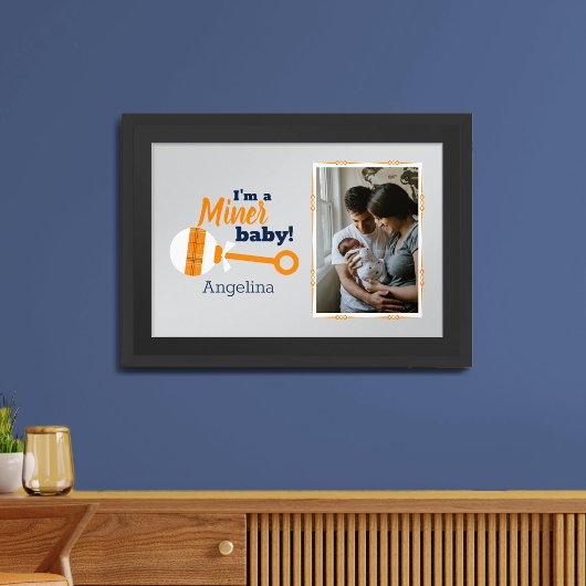 Oranje Pset Rattle Miner Baby Foto Poster