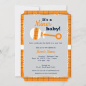 Oranje Pset Rattle Miner Baby shower Kaart (Voorkant)