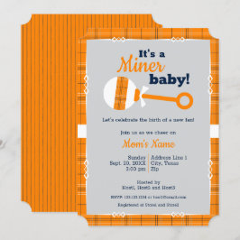 Oranje Pset Rattle Miner Baby shower Kaart