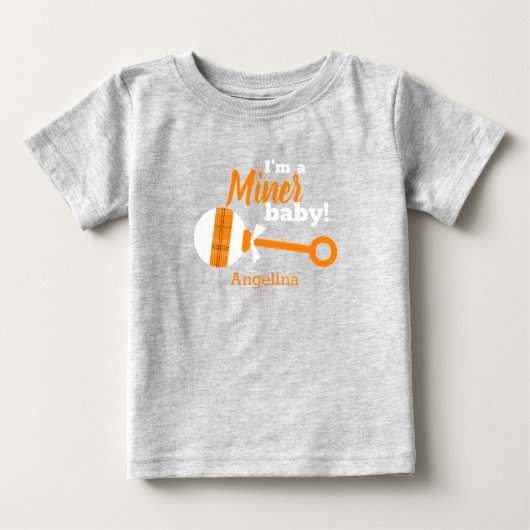 Oranje Pset Rattle Miner Baby T-Shirt (Voorkant)