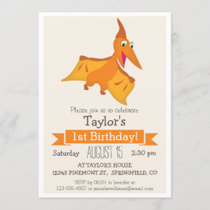 Oranje Pterodactyl Dinosaur Kind Verjaardagsfeest Kaart