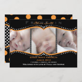 Oranje publicatie van de foto van Polka Dot Birth Aankondiging (Voorkant / Achterkant)
