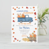 Oranje Pumpkin Truck Baby shower Girl Uitnodiging (Staand voorkant)