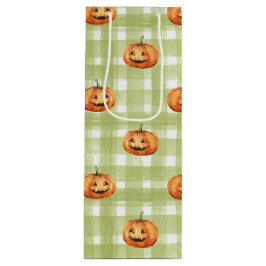 ORANJE PUMPKINS MET GROENE EN WITTE SPELLEN WIJN CADEAUTAS