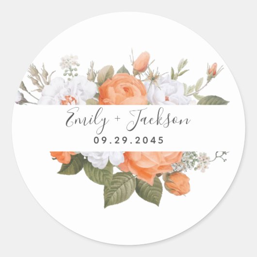 Oranje Punch White Ranunculus Florals Ronde Sticker (Voorkant)