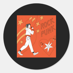 Oranje Punk Rock Expressive Digital Art Illustrati Ronde Sticker