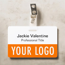Oranje PVC naamkaartje met clip-halsband of haspel Badge