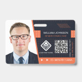 Oranje QR-code foto ID-badge | Bedrijfsmedewerker Badge (Voorzijde)
