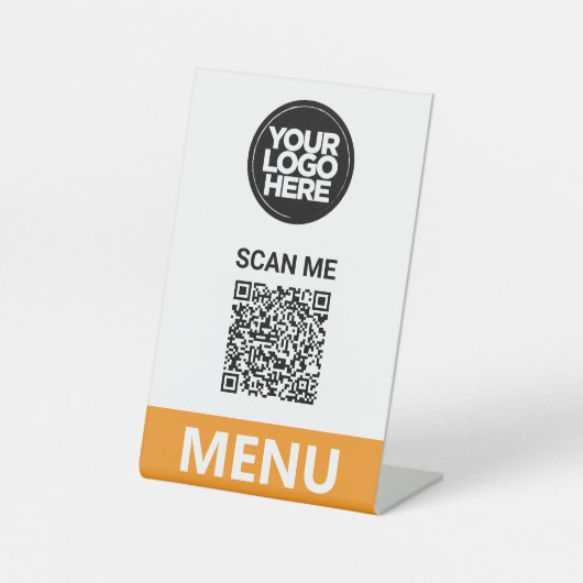 Oranje QR-code menu | Logo Contactloos Modern Reclamebord Met Voetstuk (Voorkant)