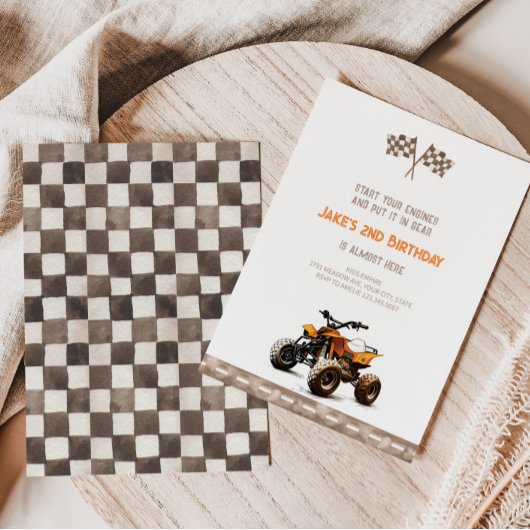 Oranje Quad Bike Verjaardagsuitnodiging Kaart