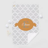 Oranje Quatrefoil-gepersonaliseerd Golfhanddoek (Insitu)
