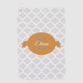 Oranje Quatrefoil-gepersonaliseerd Golfhanddoek (Voorkant)