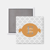 Oranje Quatrefoil - Gepersonaliseerd Magnet (Voorkant / Achterkant)