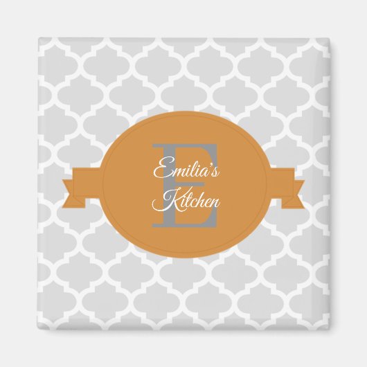 Oranje Quatrefoil - Gepersonaliseerd Magnet (Voorkant)