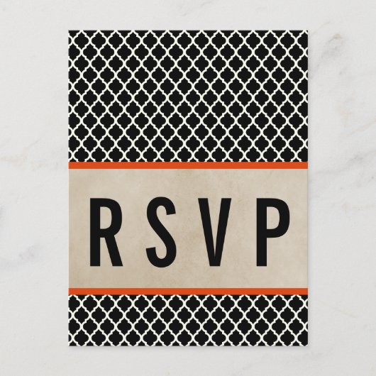Oranje Quatrefoil RSVP Briefkaart (Voorkant)