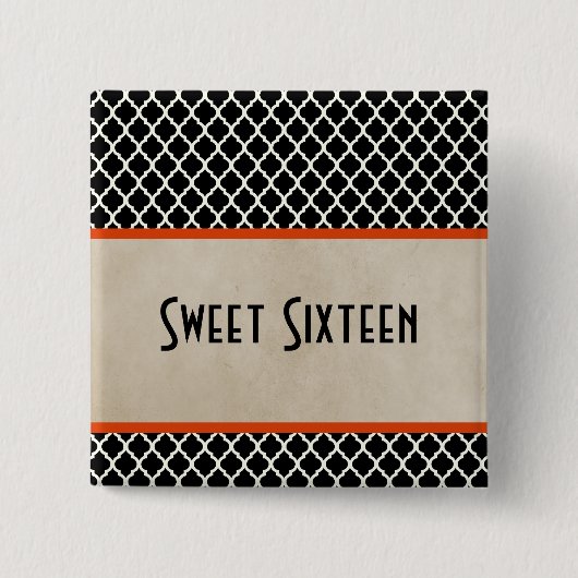 Oranje Quatrefoil Sweet 16 Button (Voorkant)