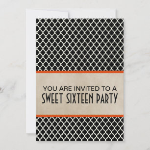 Oranje Quatrefoil Sweet 16 Invite Kaart