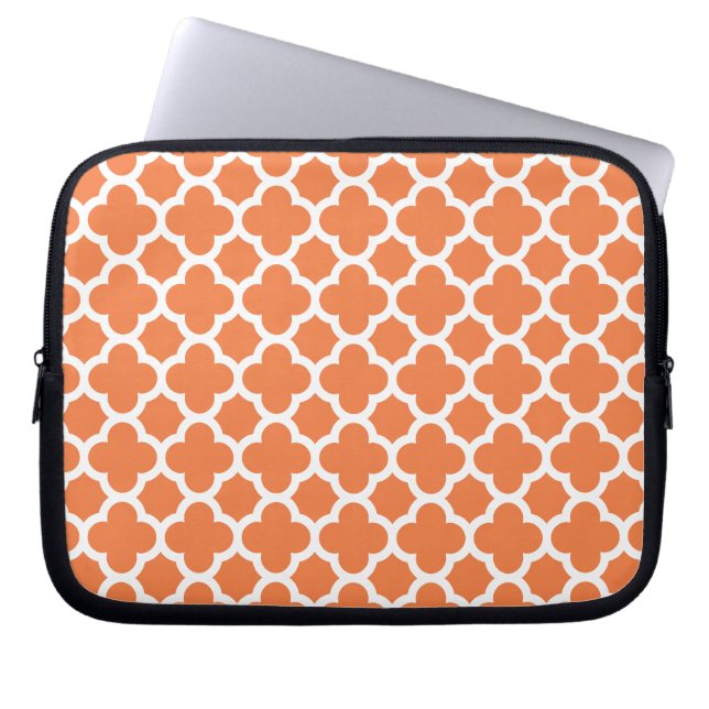 Oranje Quatrefoil Trellis Pattern Laptop Sleeve (Voorkant)