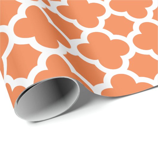 Oranje Quatrefoil Trellis Pattern Wrapping Paper Cadeaupapier (Rol Hoek)