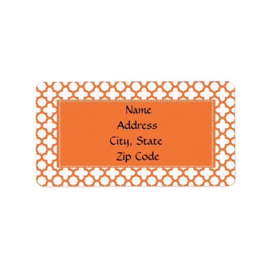 Oranje Quatrefoliepatroon Etiket (Voorkant)