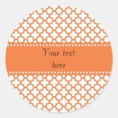Oranje Quatrefoliepatroon Ronde Sticker (Voorkant)