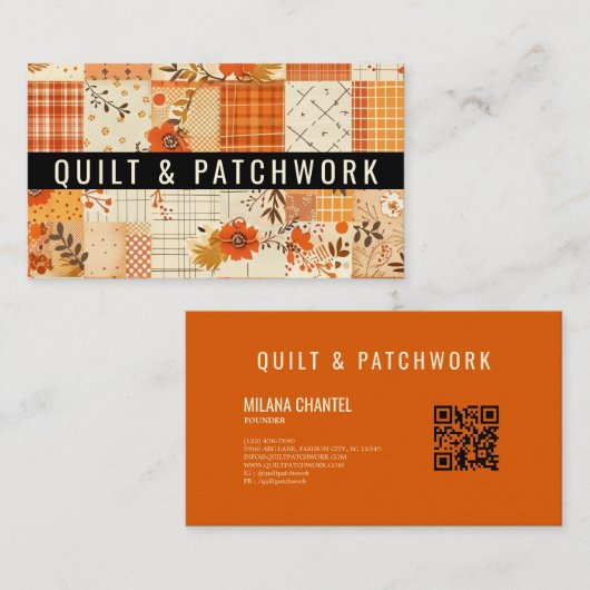 Oranje Quilt Patchwork Handgemaakte Kleding Visitekaartje (Voorkant / Achterkant)