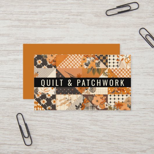 Oranje Quilt Patchwork Handgemaakte Kleding  Visitekaartje (Voorkant / Achterkant in situ)