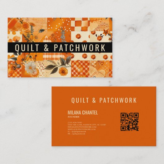 Oranje Quilt Patchwork Handgemaakte Kleding Visitekaartje (Voorkant / Achterkant)