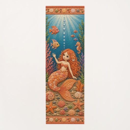 Oranje Quilty Zeemeermin Yogamat (Voorkant)