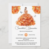 Oranje Quinceañera balgons pioenroos bloemen Kaart (Voorkant)