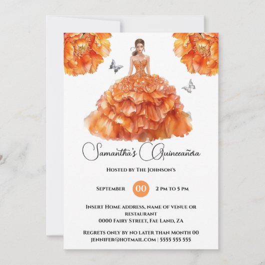 Oranje Quinceañera balgons pioenroos bloemen Kaart (Voorkant)
