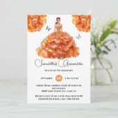 Oranje Quinceañera balgons pioenroos bloemen Kaart (Staand voorkant)