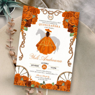 Oranje Quinceanera rustieke Westerne Charra Kaart
