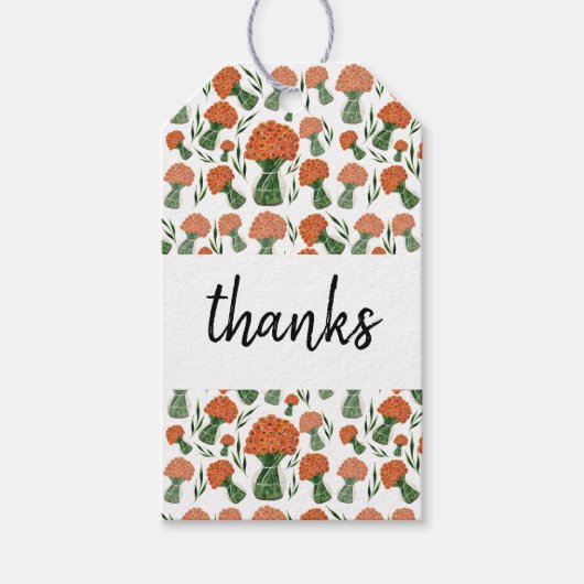 Oranje Ranunculus Flowers Waterverf Cadeaulabel (Voorkant)