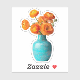 Oranje Ranunculus in Turquoise Vaas Sticker
