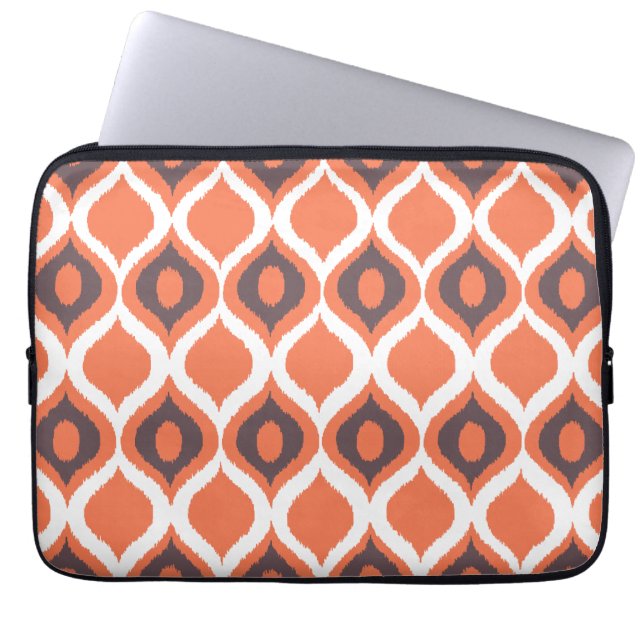 Oranje recombinant geometrisch ikattribaal printpa laptop sleeve (Voorkant)