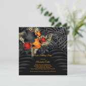 Oranje Red Black Hibiscus Floral Birthday Kaart (Staand voorkant)
