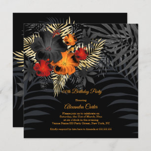 Oranje Red Black Hibiscus Floral Birthday Kaart