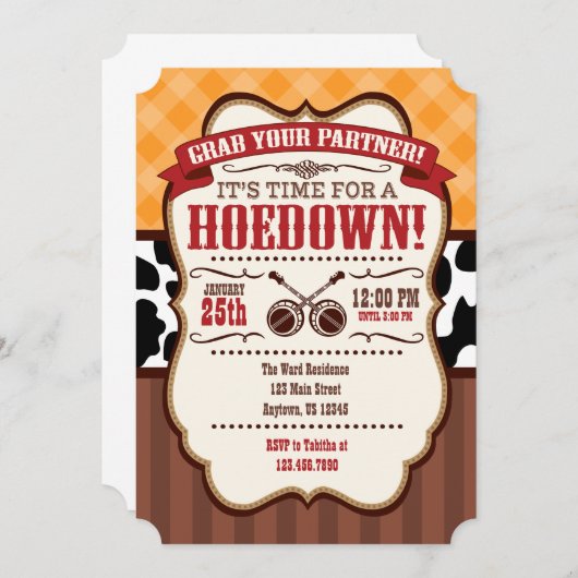 Oranje Red Brown Hoedown Party Kaart (Voorkant / Achterkant)